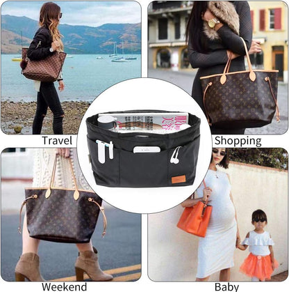 iN. Purse Organizer Insert with zipper Nylon fabric for women Handbags & Totebag beige Size: Large: 15.7"(Top)/12.2"(Bottom) L × 4.9"W × 10"H