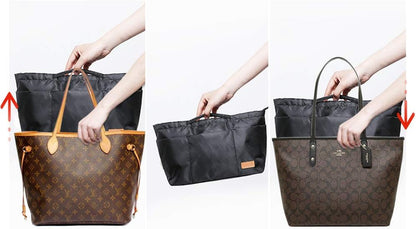 iN. Purse Organizer Insert with zipper Nylon fabric for women Handbags & Totebag beige Size: Large: 15.7"(Top)/12.2"(Bottom) L × 4.9"W × 10"H