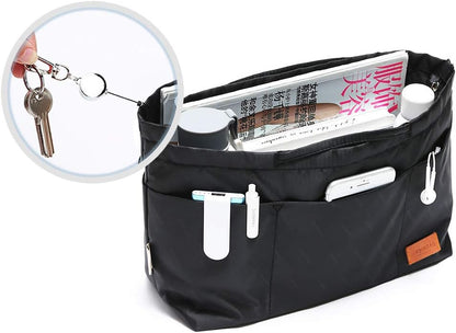 iN. Purse Organizer Insert with zipper Nylon fabric for women Handbags & Totebag beige Size: Large: 15.7"(Top)/12.2"(Bottom) L × 4.9"W × 10"H