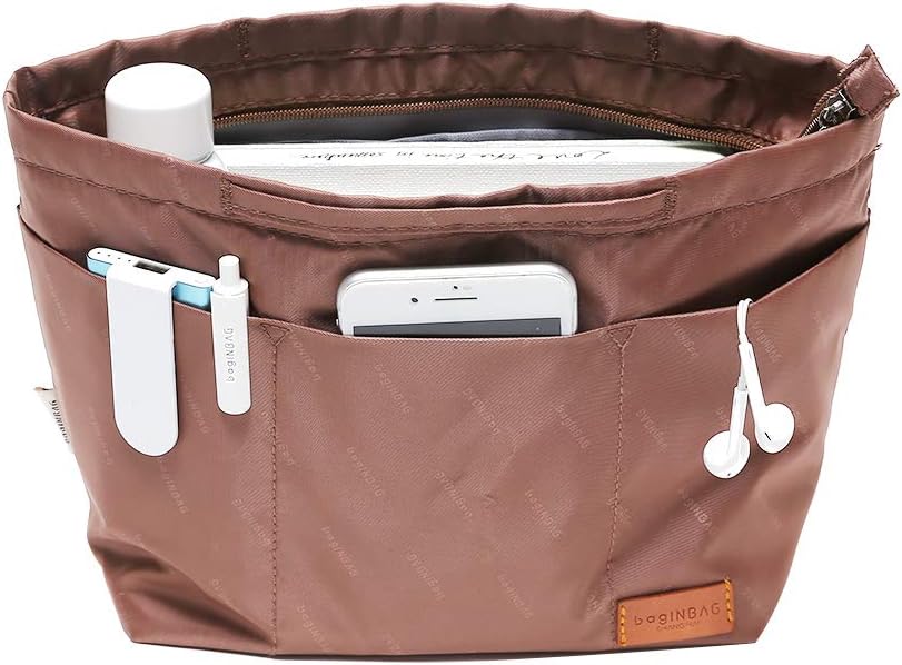 iN. Purse Organizer Insert with zipper Nylon fabric for women Handbags & Totebag beige Size: Large: 15.7"(Top)/12.2"(Bottom) L × 4.9"W × 10"H