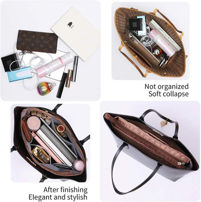 iN. Purse Organizer Insert with zipper Nylon fabric for women Handbags & Totebag beige Size: Large: 15.7"(Top)/12.2"(Bottom) L × 4.9"W × 10"H