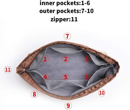 iN. Purse Organizer Insert with zipper Nylon fabric for women Handbags & Totebag beige Size: Large: 15.7"(Top)/12.2"(Bottom) L × 4.9"W × 10"H