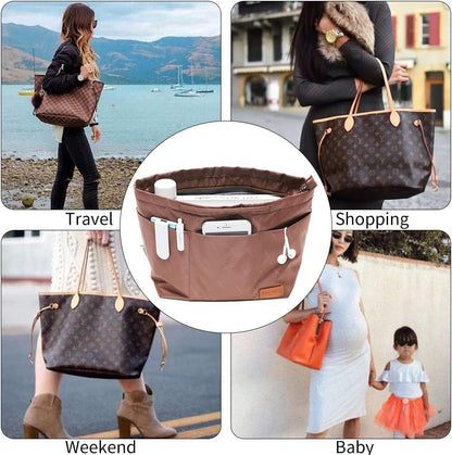iN. Purse Organizer Insert with zipper Nylon fabric for women Handbags & Totebag beige Size: Large: 15.7"(Top)/12.2"(Bottom) L × 4.9"W × 10"H