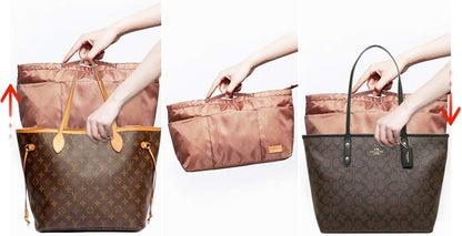 iN. Purse Organizer Insert with zipper Nylon fabric for women Handbags & Totebag beige Size: Large: 15.7"(Top)/12.2"(Bottom) L × 4.9"W × 10"H