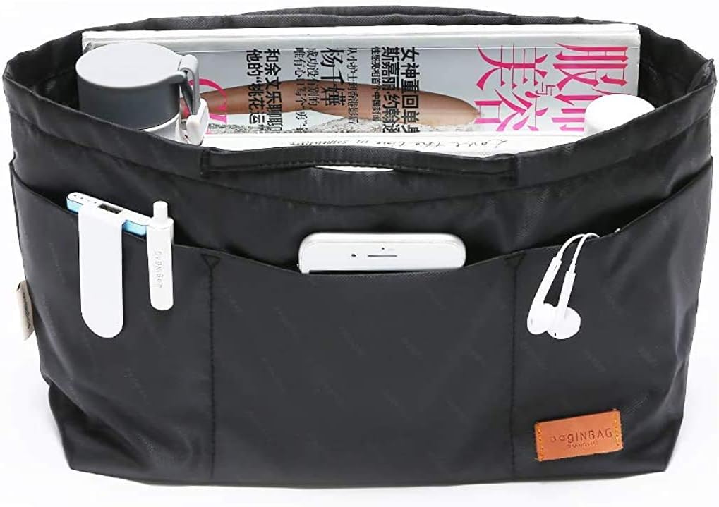 iN. Purse Organizer Insert with zipper Nylon fabric for women Handbags & Totebag beige Size: Large: 15.7"(Top)/12.2"(Bottom) L × 4.9"W × 10"H