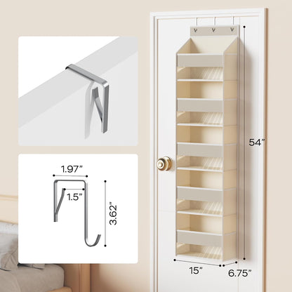 5-Shelf Over The Door Hanging Organizer with 3 Metal Hooks, 5 Pocket Swing-Proof Behind Door Organizers with Clear Windows for Bathroom Closet,Dorm (Beige)