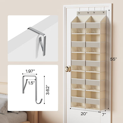 5-Shelf Over The Door Hanging Organizer with 3 Metal Hooks, 5 Pocket Swing-Proof Behind Door Organizers with Clear Windows for Bathroom Closet,Dorm (Beige)