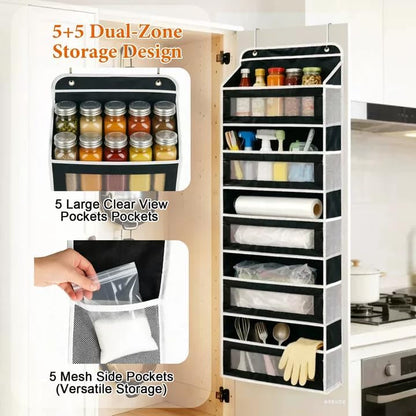 Over the Door Organizer 5-Tier, Heavy Duty Behind Door Storage, Anti-Tilt Capacity, Door Hanging Organizer with Clear Window for Closet, Bathroom, Nursery, Bedroom, Pantry, Shoe Diaper (Light Gray)