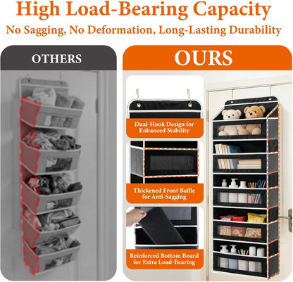 Over the Door Organizer 5-Tier, Heavy Duty Behind Door Storage, Anti-Tilt Capacity, Door Hanging Organizer with Clear Window for Closet, Bathroom, Nursery, Bedroom, Pantry, Shoe Diaper (Light Gray)