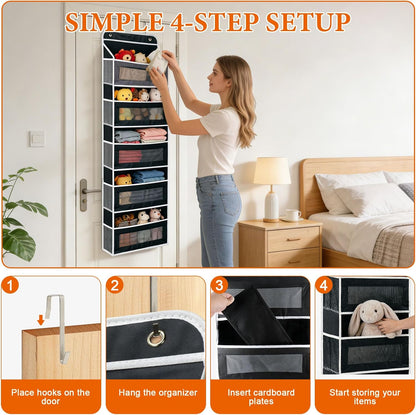 Over the Door Organizer 5-Tier, Heavy Duty Behind Door Storage, Anti-Tilt Capacity, Door Hanging Organizer with Clear Window for Closet, Bathroom, Nursery, Bedroom, Pantry, Shoe Diaper (Light Gray)