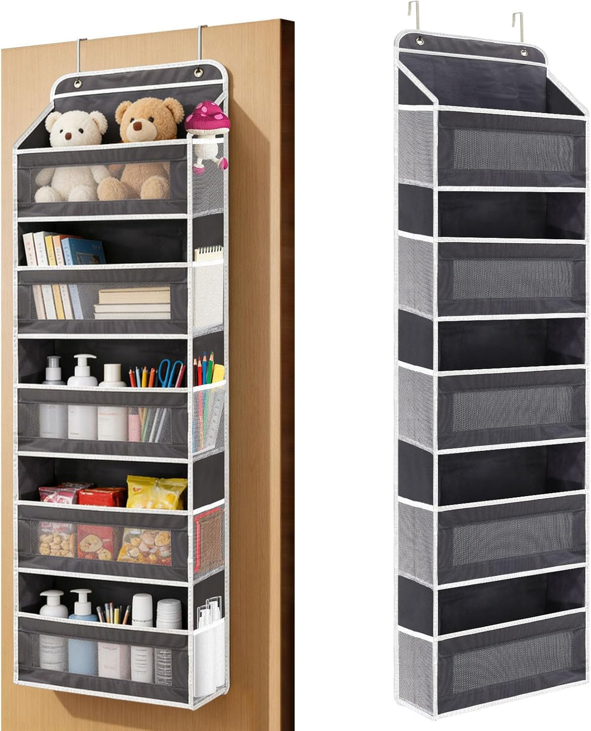 Over the Door Organizer 5-Tier, Heavy Duty Behind Door Storage, Anti-Tilt Capacity, Door Hanging Organizer with Clear Window for Closet, Bathroom, Nursery, Bedroom, Pantry, Shoe Diaper (Light Gray)