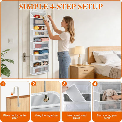 Over the Door Organizer 5-Tier, Heavy Duty Behind Door Storage, Anti-Tilt Capacity, Door Hanging Organizer with Clear Window for Closet, Bathroom, Nursery, Bedroom, Pantry, Shoe Diaper (Light Gray)