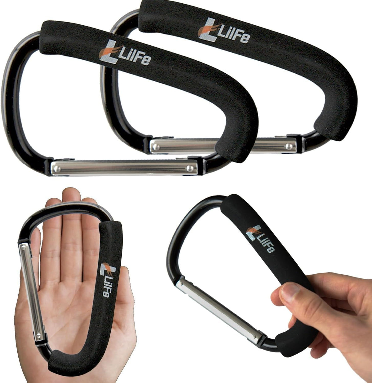 Stroller Hooks 4X, 6.7" Large Stroller Clip, 2 Pack Large Carabiner Stroller Hooks for Hanging Bags and Shopping, Stroller Accessories for Mommy