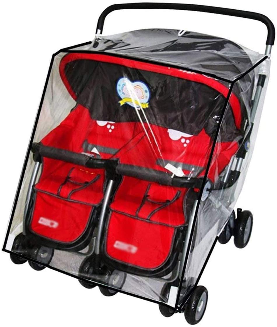 Universal Stroller Raincovers for Twins Baby Stroller Pushchair Waterproof Buggy Pram Raincoat Wind Dust Rain Covers PVC Double Carrycots Weather Shield Protector (Tandem Twin Buggy Rain Cover)