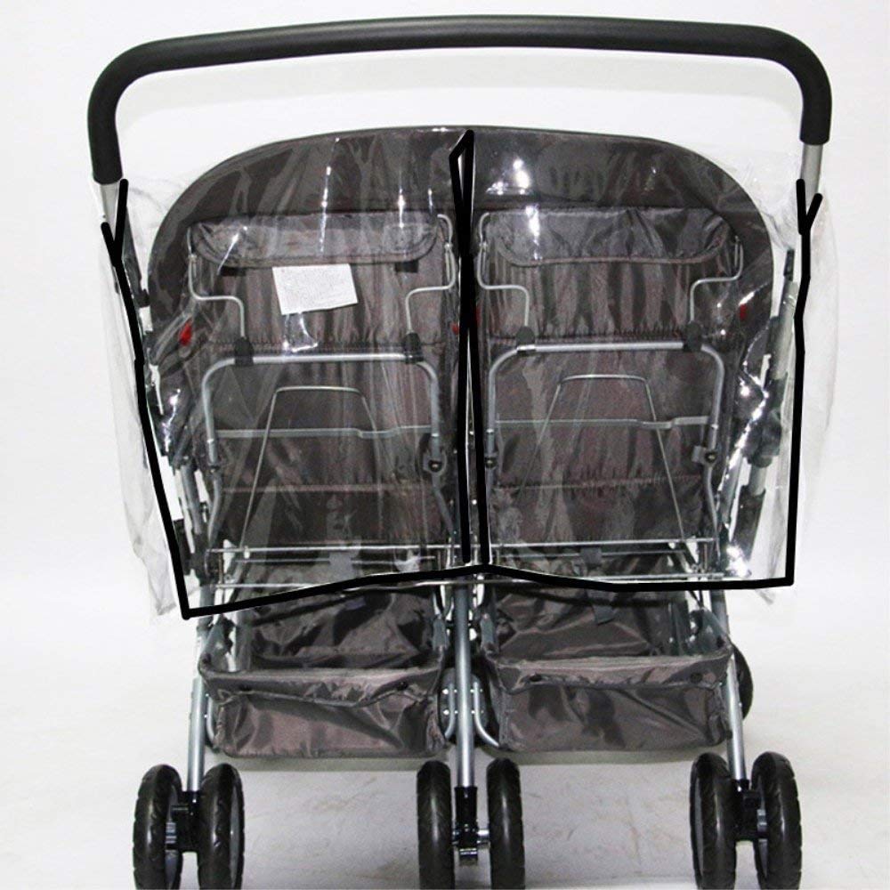 Universal Stroller Raincovers for Twins Baby Stroller Pushchair Waterproof Buggy Pram Raincoat Wind Dust Rain Covers PVC Double Carrycots Weather Shield Protector (Tandem Twin Buggy Rain Cover)