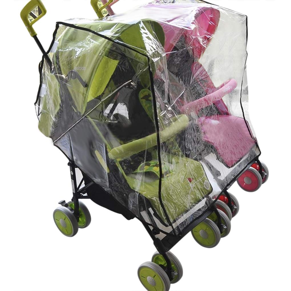 Universal Stroller Raincovers for Twins Baby Stroller Pushchair Waterproof Buggy Pram Raincoat Wind Dust Rain Covers PVC Double Carrycots Weather Shield Protector (Tandem Twin Buggy Rain Cover)