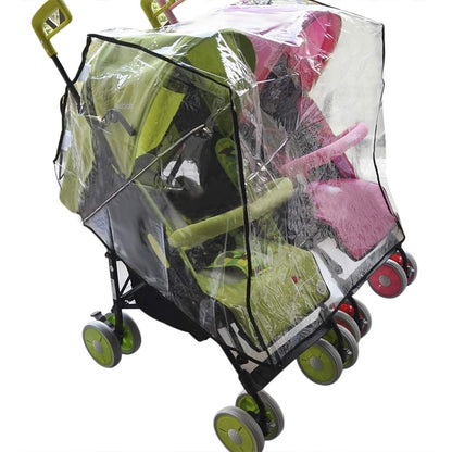 Universal Stroller Raincovers for Twins Baby Stroller Pushchair Waterproof Buggy Pram Raincoat Wind Dust Rain Covers PVC Double Carrycots Weather Shield Protector (Tandem Twin Buggy Rain Cover)