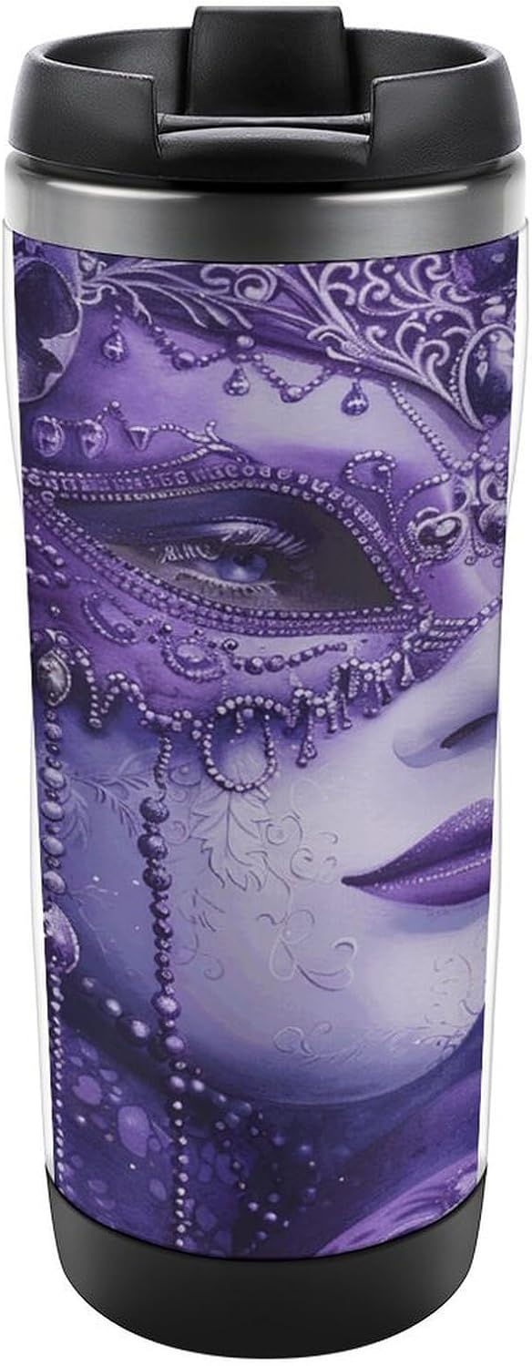 13oz Insulated Travel Coffee Mug Reusable Coffee Cup Water Bottle | Purple Gradient Texture Travel Mug with Leak Proof Lid Double Wall Stainless Steel Coffee Tumbler Personalized Gift