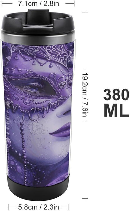 13oz Insulated Travel Coffee Mug Reusable Coffee Cup Water Bottle | Purple Gradient Texture Travel Mug with Leak Proof Lid Double Wall Stainless Steel Coffee Tumbler Personalized Gift