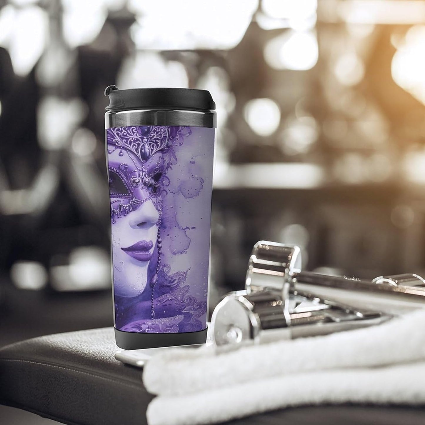 13oz Insulated Travel Coffee Mug Reusable Coffee Cup Water Bottle | Purple Gradient Texture Travel Mug with Leak Proof Lid Double Wall Stainless Steel Coffee Tumbler Personalized Gift