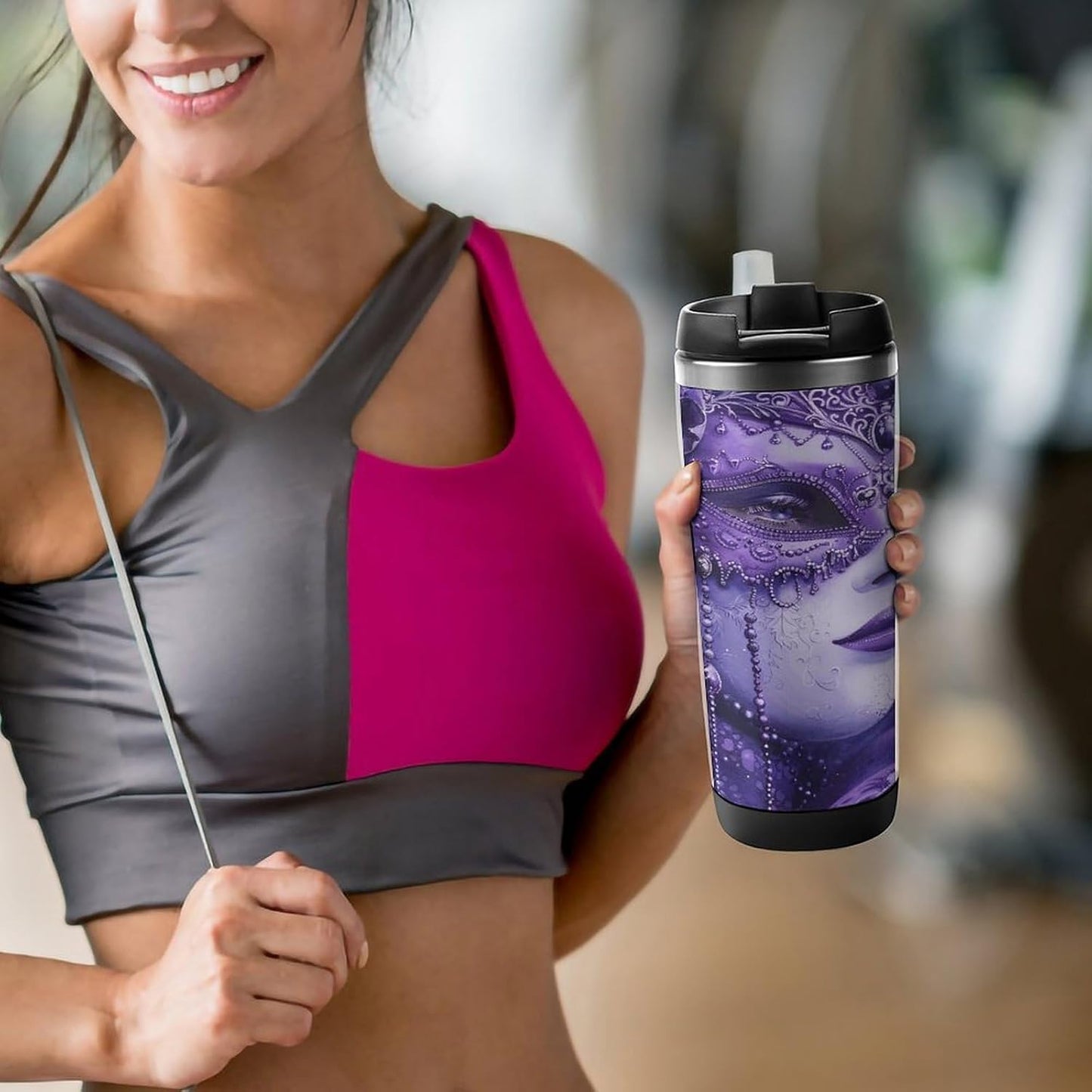 13oz Insulated Travel Coffee Mug Reusable Coffee Cup Water Bottle | Purple Gradient Texture Travel Mug with Leak Proof Lid Double Wall Stainless Steel Coffee Tumbler Personalized Gift