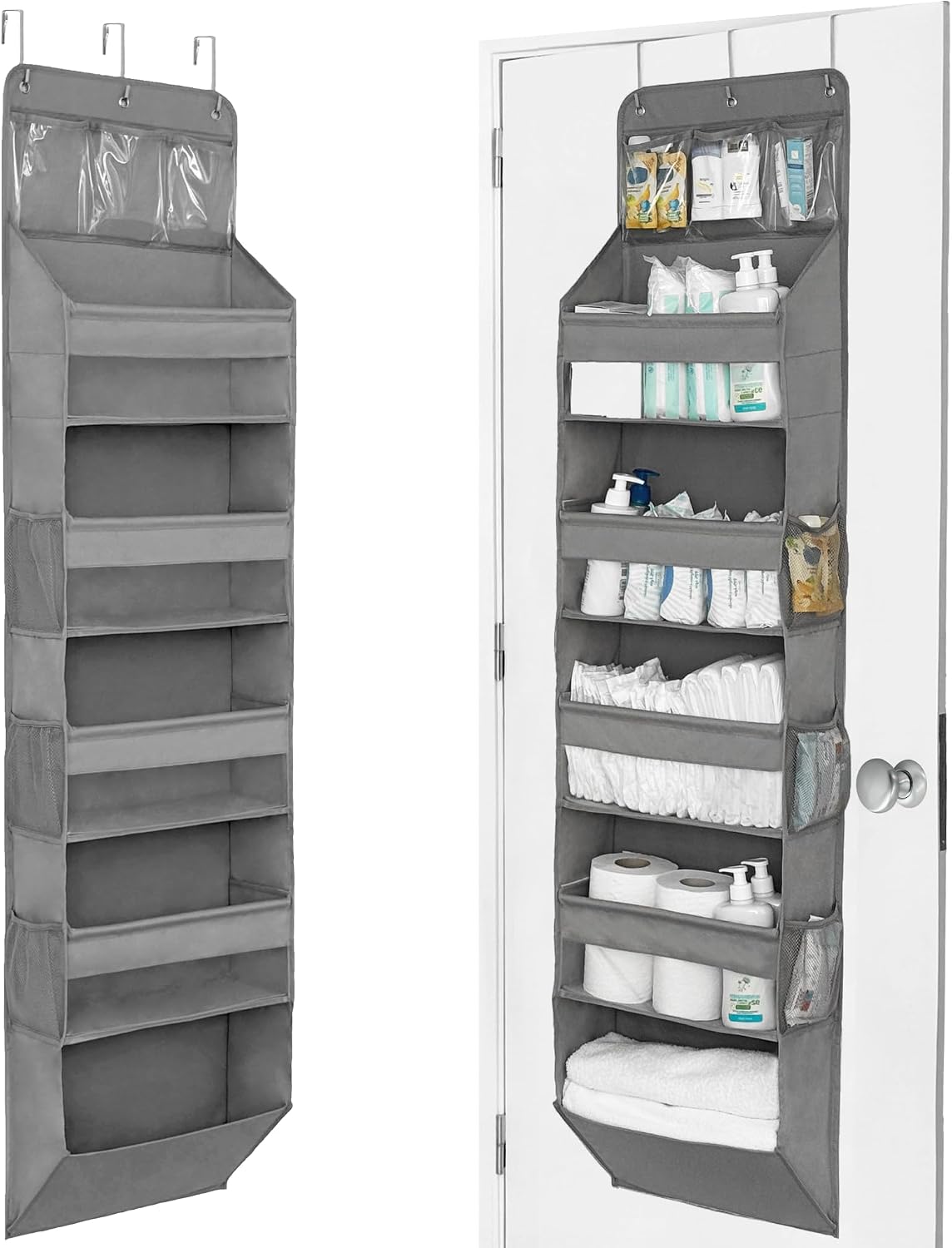 Over The Door Organizer Hanging with 5 Large & 6 Side Pockets 5 Tier Behind Door Storage 50 lbs for Closet, Nursery, Bathroom Door Organizer