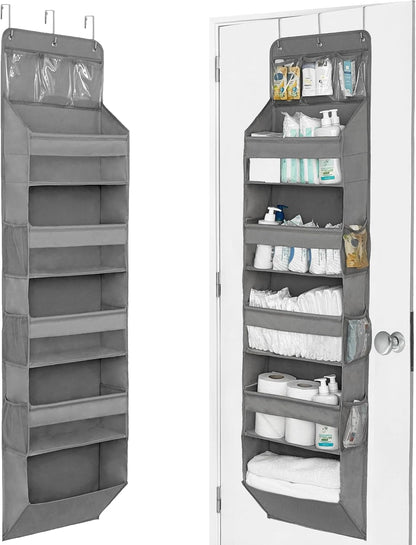 Over The Door Organizer Hanging with 5 Large & 6 Side Pockets 5 Tier Behind Door Storage 50 lbs for Closet, Nursery, Bathroom Door Organizer