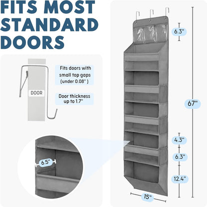 Over The Door Organizer Hanging with 5 Large & 6 Side Pockets 5 Tier Behind Door Storage 50 lbs for Closet, Nursery, Bathroom Door Organizer