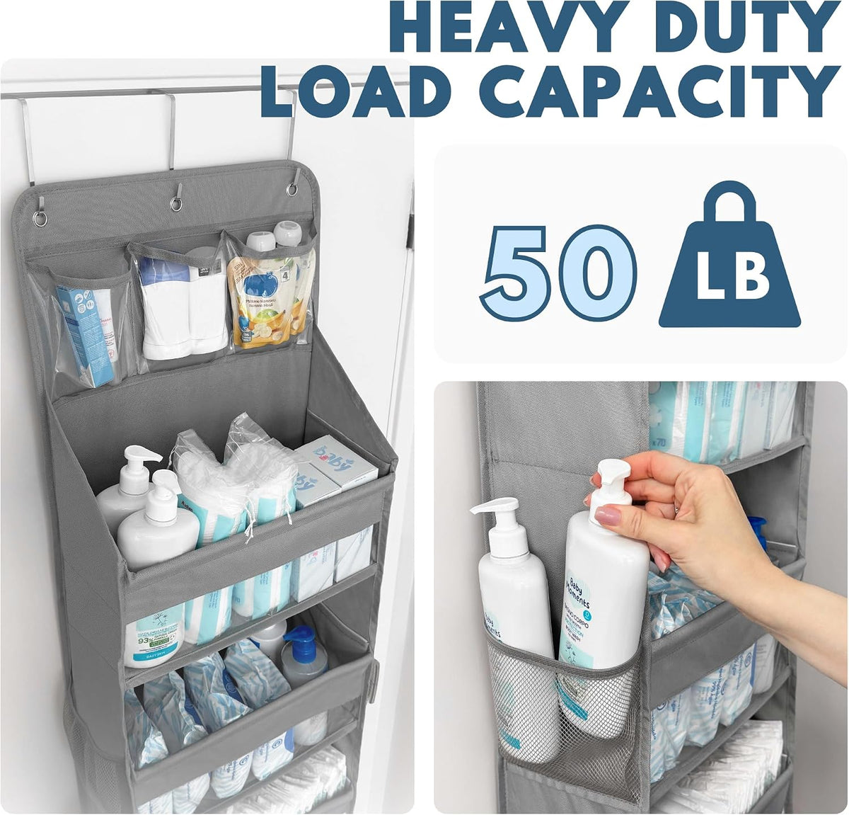 Over The Door Organizer Hanging with 5 Large & 6 Side Pockets 5 Tier Behind Door Storage 50 lbs for Closet, Nursery, Bathroom Door Organizer