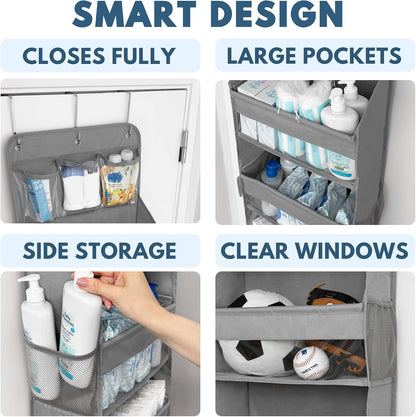 Over The Door Organizer Hanging with 5 Large & 6 Side Pockets 5 Tier Behind Door Storage 50 lbs for Closet, Nursery, Bathroom Door Organizer