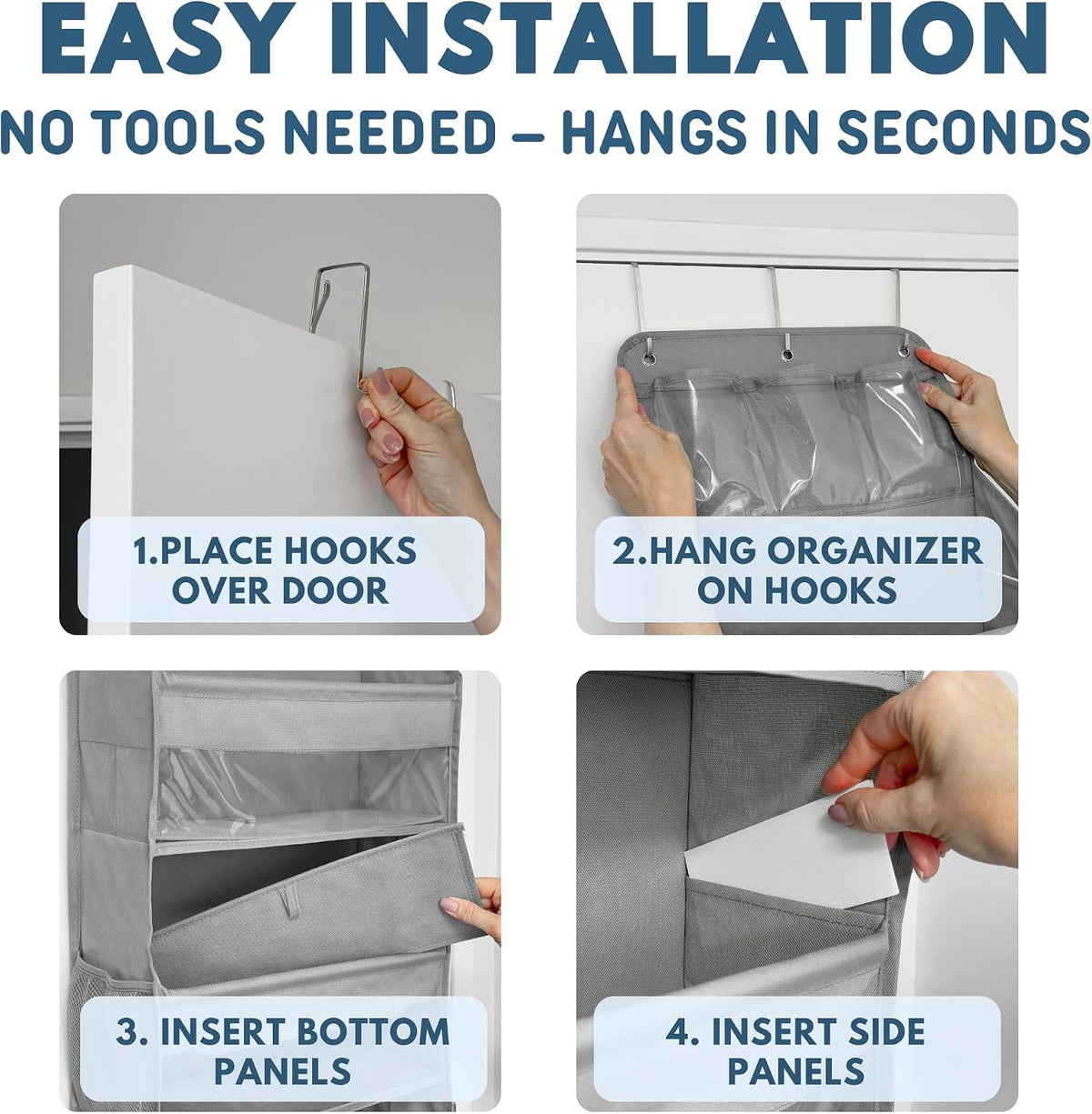 Over The Door Organizer Hanging with 5 Large & 6 Side Pockets 5 Tier Behind Door Storage 50 lbs for Closet, Nursery, Bathroom Door Organizer