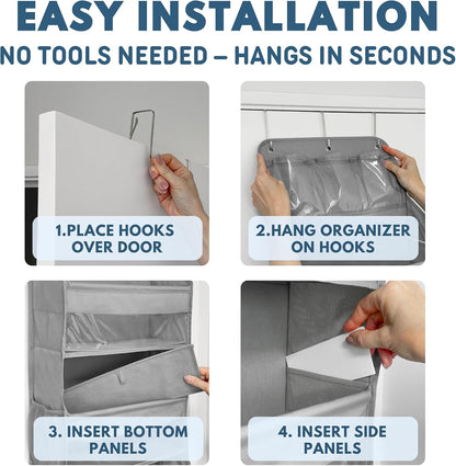 Over The Door Organizer Hanging with 5 Large & 6 Side Pockets 5 Tier Behind Door Storage 50 lbs for Closet, Nursery, Bathroom Door Organizer