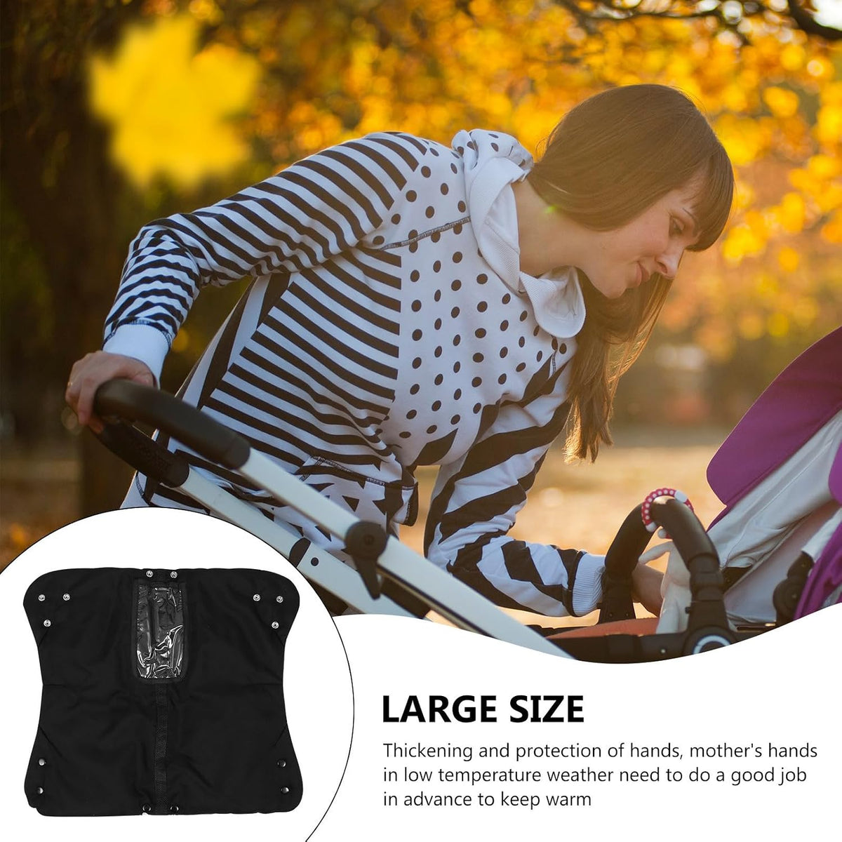 Windproof Stroller Hand Muff with Thick Oxford Fabric and Plush Lining, Warm and Secure Fit for Outdoor Winter Use on Stroller Bar