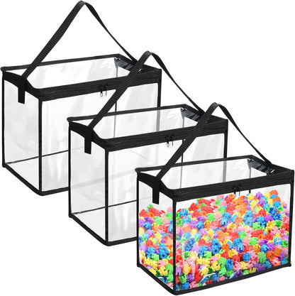3 Pcs Clear Toy Storage Bags with Zipper Building Blocks,Black