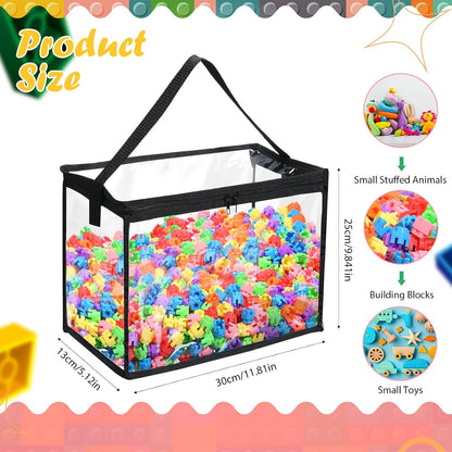 3 Pcs Clear Toy Storage Bags with Zipper Building Blocks,Black