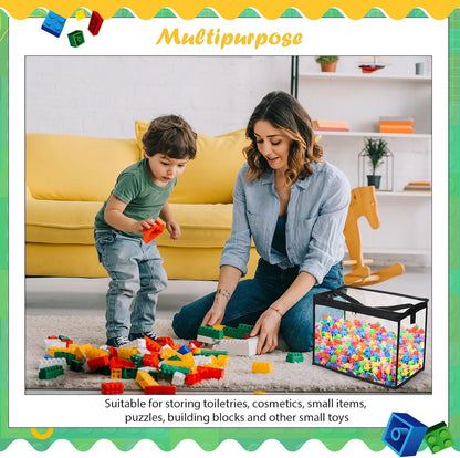 3 Pcs Clear Toy Storage Bags with Zipper Building Blocks,Black