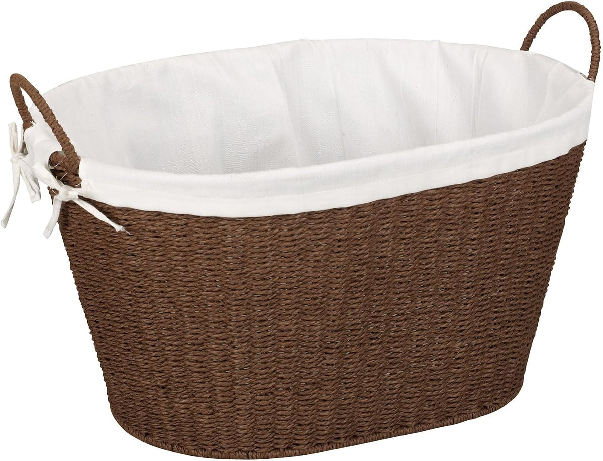 Paper Rope Woven Oval Laundry Basket, Brown