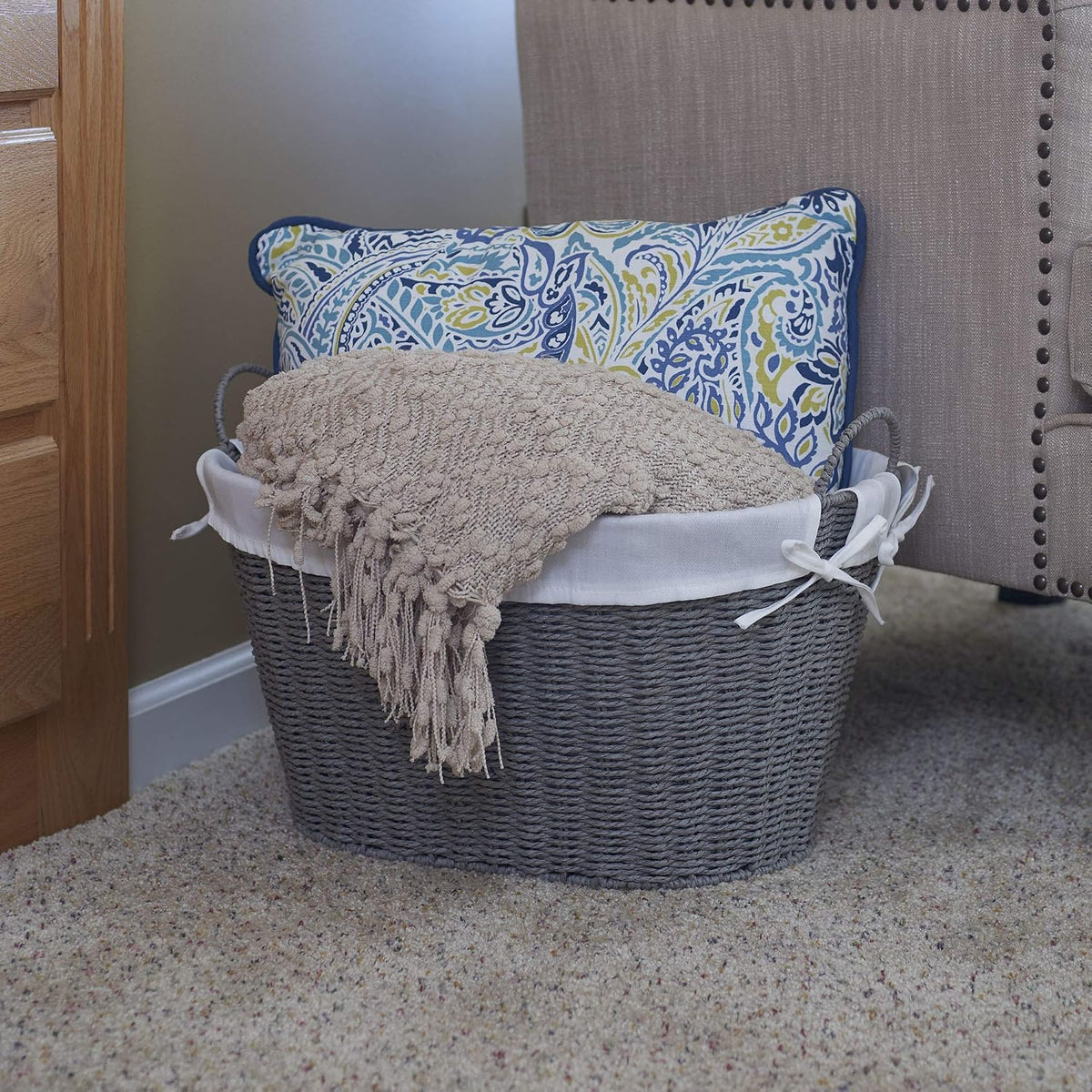 Paper Rope Woven Oval Laundry Basket, Brown