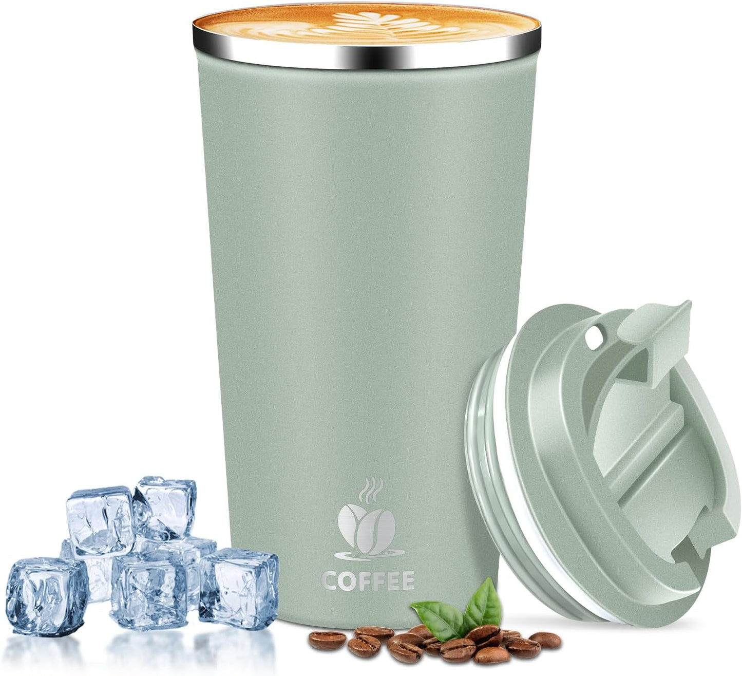 Insulated Travel Coffee Mug Reusable Coffee Tumbler Cup with Flip Lid Leak Proof Spill Proof for Office School Party Camping Hot and Cold Drink,Stainless Steel 17oz (Navy Blue)