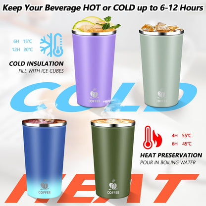 Insulated Travel Coffee Mug Reusable Coffee Tumbler Cup with Flip Lid Leak Proof Spill Proof for Office School Party Camping Hot and Cold Drink,Stainless Steel 17oz (Navy Blue)