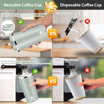 Insulated Travel Coffee Mug Reusable Coffee Tumbler Cup with Flip Lid Leak Proof Spill Proof for Office School Party Camping Hot and Cold Drink,Stainless Steel 17oz (Navy Blue)