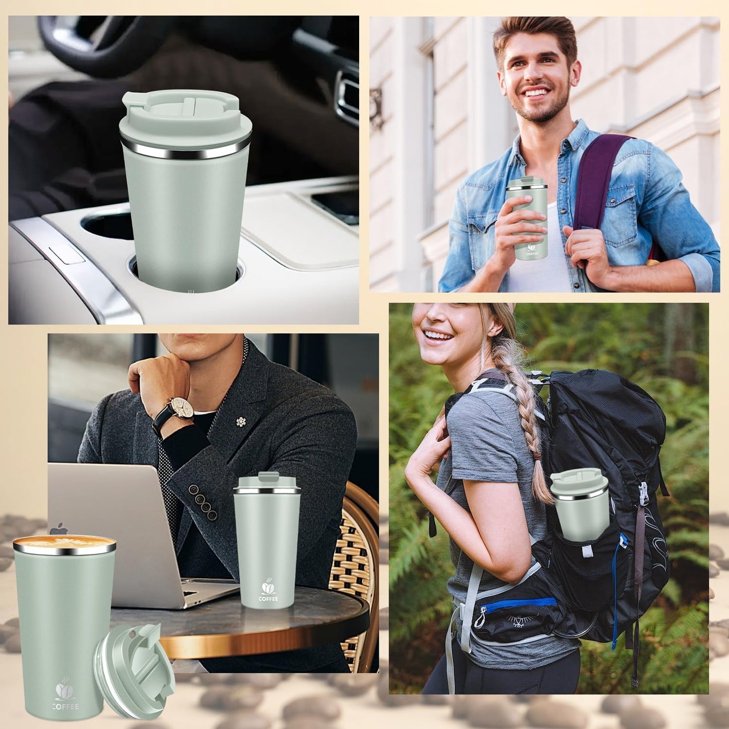 Insulated Travel Coffee Mug Reusable Coffee Tumbler Cup with Flip Lid Leak Proof Spill Proof for Office School Party Camping Hot and Cold Drink,Stainless Steel 17oz (Navy Blue)