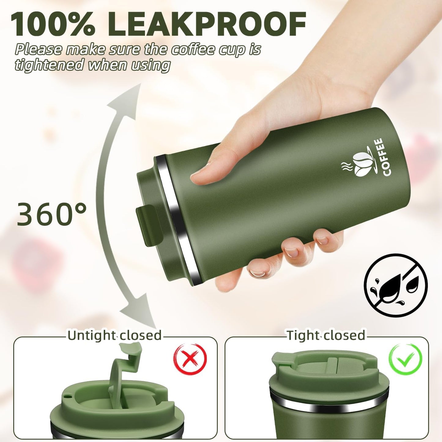 Insulated Travel Coffee Mug Reusable Coffee Tumbler Cup with Flip Lid Leak Proof Spill Proof for Office School Party Camping Hot and Cold Drink,Stainless Steel 17oz (Navy Blue)
