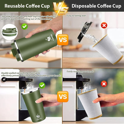 Insulated Travel Coffee Mug Reusable Coffee Tumbler Cup with Flip Lid Leak Proof Spill Proof for Office School Party Camping Hot and Cold Drink,Stainless Steel 17oz (Navy Blue)