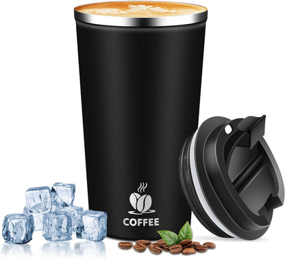 Insulated Travel Coffee Mug Reusable Coffee Tumbler Cup with Flip Lid Leak Proof Spill Proof for Office School Party Camping Hot and Cold Drink,Stainless Steel 17oz (Navy Blue)