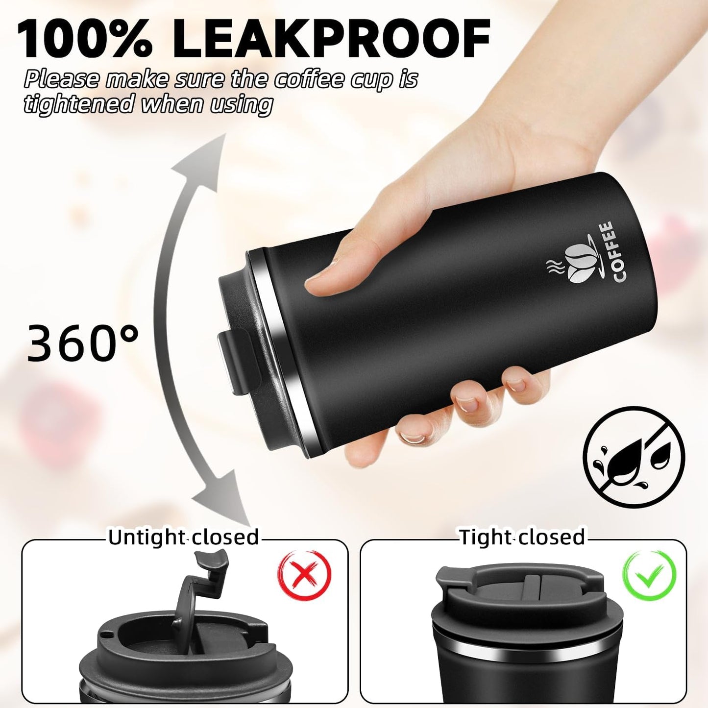 Insulated Travel Coffee Mug Reusable Coffee Tumbler Cup with Flip Lid Leak Proof Spill Proof for Office School Party Camping Hot and Cold Drink,Stainless Steel 17oz (Navy Blue)