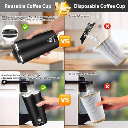 Insulated Travel Coffee Mug Reusable Coffee Tumbler Cup with Flip Lid Leak Proof Spill Proof for Office School Party Camping Hot and Cold Drink,Stainless Steel 17oz (Navy Blue)