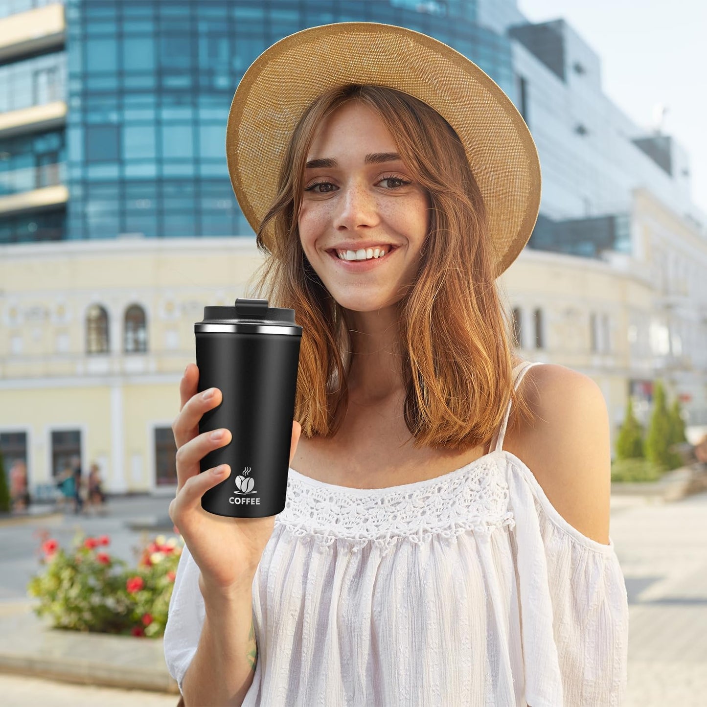 Insulated Travel Coffee Mug Reusable Coffee Tumbler Cup with Flip Lid Leak Proof Spill Proof for Office School Party Camping Hot and Cold Drink,Stainless Steel 17oz (Navy Blue)