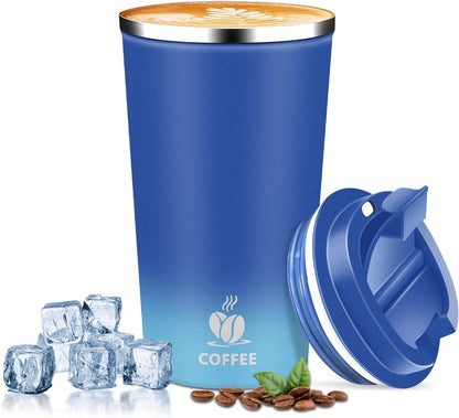 Insulated Travel Coffee Mug Reusable Coffee Tumbler Cup with Flip Lid Leak Proof Spill Proof for Office School Party Camping Hot and Cold Drink,Stainless Steel 17oz (Navy Blue)