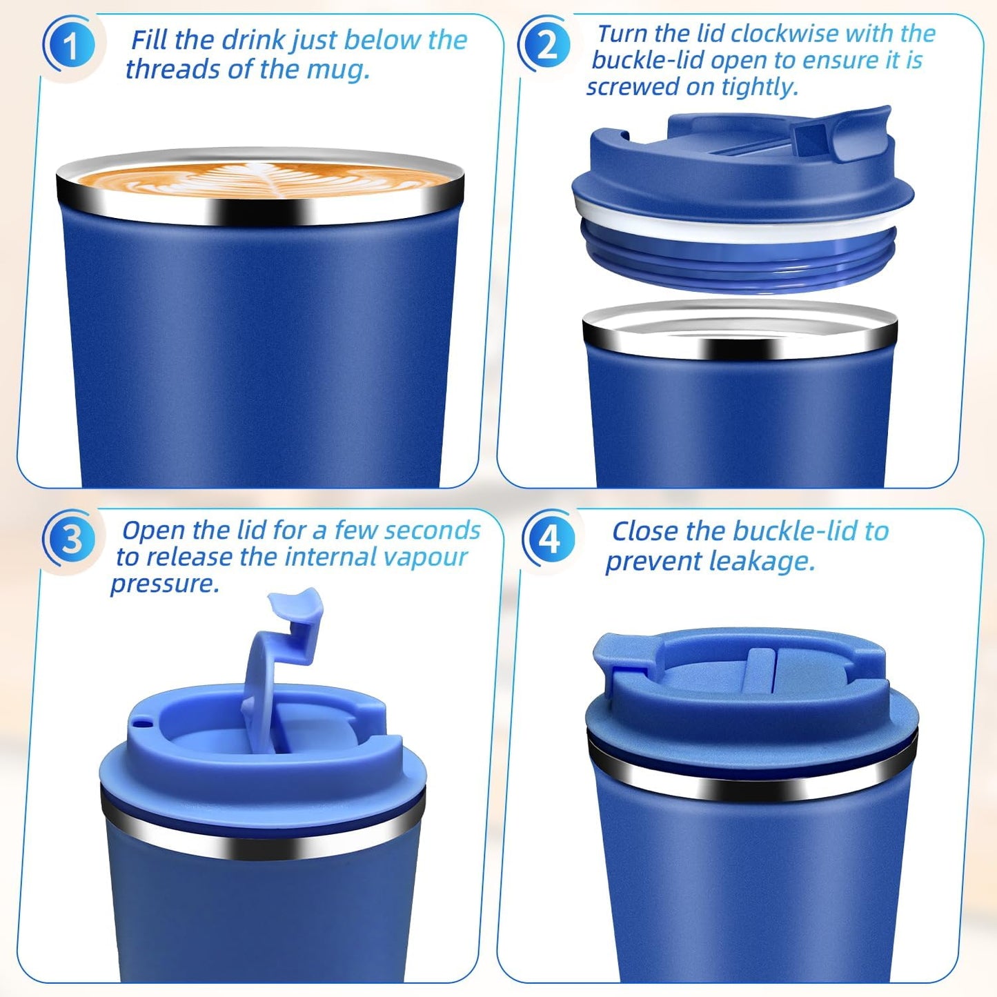 Insulated Travel Coffee Mug Reusable Coffee Tumbler Cup with Flip Lid Leak Proof Spill Proof for Office School Party Camping Hot and Cold Drink,Stainless Steel 17oz (Navy Blue)